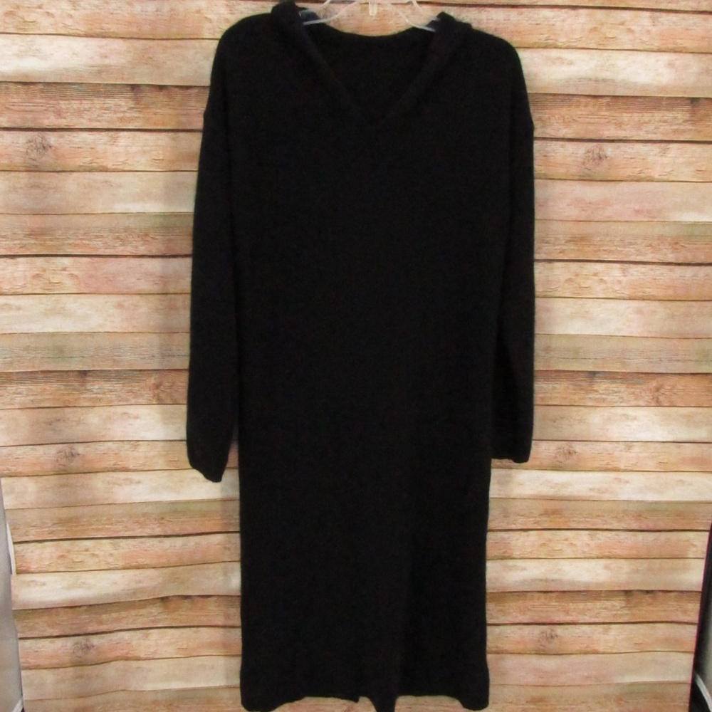 IBELL Zhang Black V-Neck Hooded Maxi Loungewear Dress Women's M